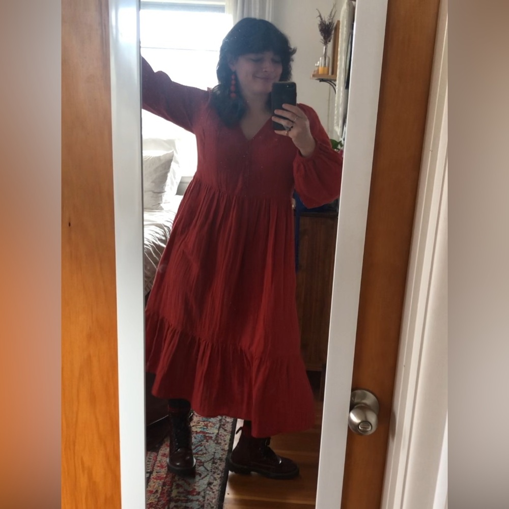 Rust Balloon Sleeve Maxi Dress